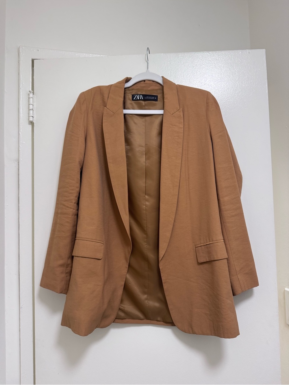 Zara Tan Open-Front Tailored Blazer